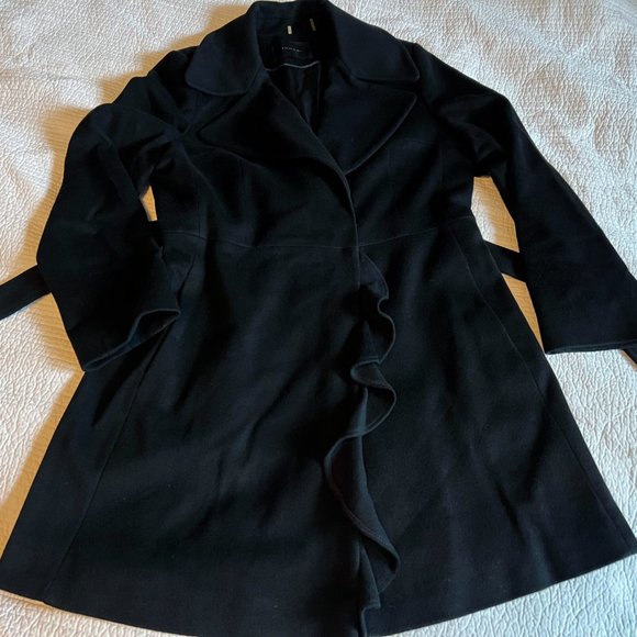 Tahari Black Wool Ruffle Peacoat - Picture 2 of 4